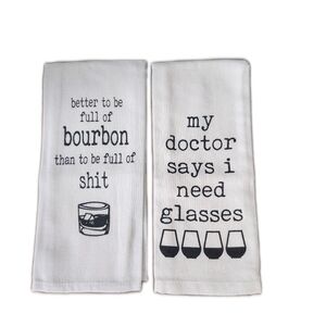 Layne Wilson, Set Of 2, 100% Cotton, White & Black Tes Towels, NEW, 15"x25"